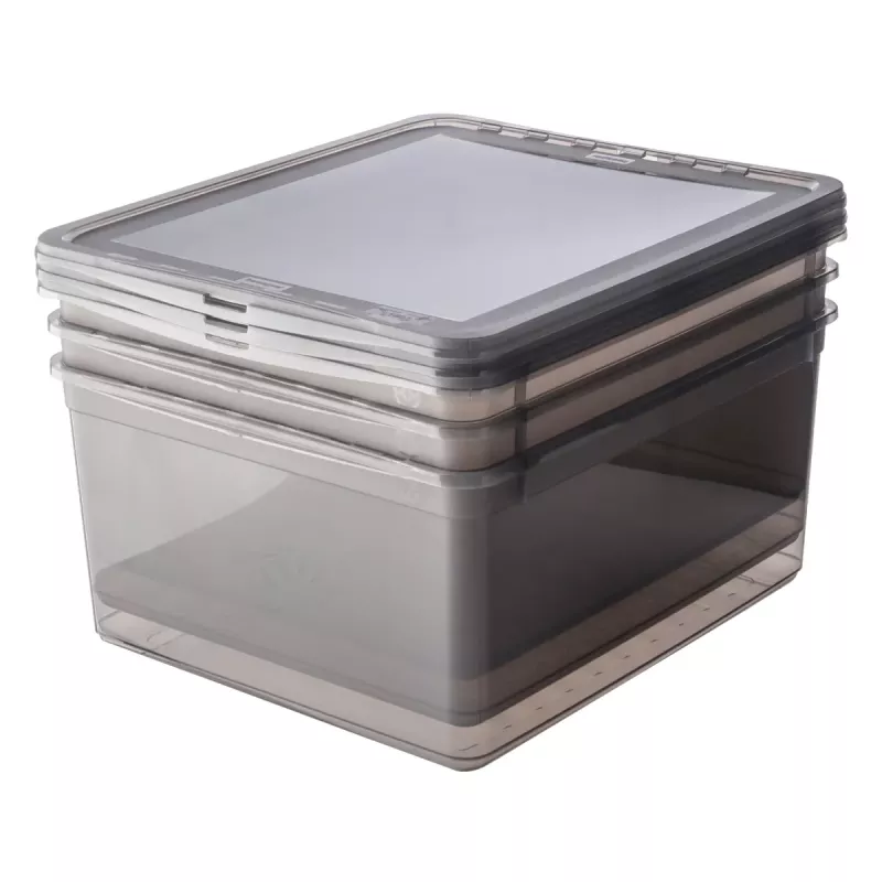 keeeper bea set de cajas de almacenamiento, 3x 18 L, gris cristal, tapa Air-Control 3003182700000