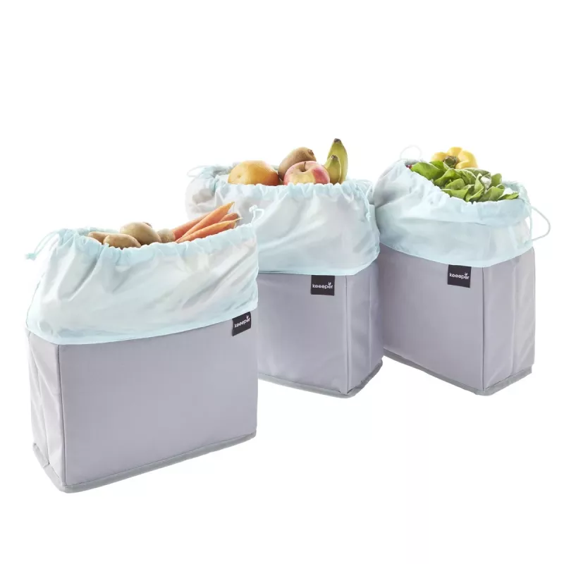 keeeper nea bolsa para fruta y verdura, 9 litros, gris/aguamarina, con cordón, plegable, apta para alimentos, 1 unidad 1229562400000
