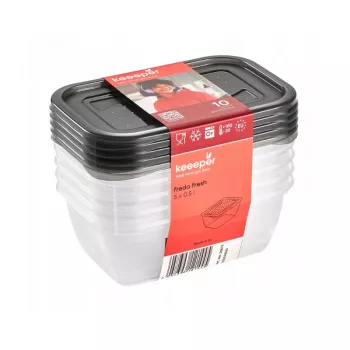keeeper fredo fresh set de recipientes de almacenamiento de alimentos, 5x 0,5 L, rectangular, transparente con tapas grises 3067282700000