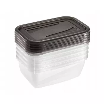 keeeper fredo fresh set de recipientes de almacenamiento de alimentos, 5x 0,5 L, rectangular, transparente con tapas grises 3067282700000