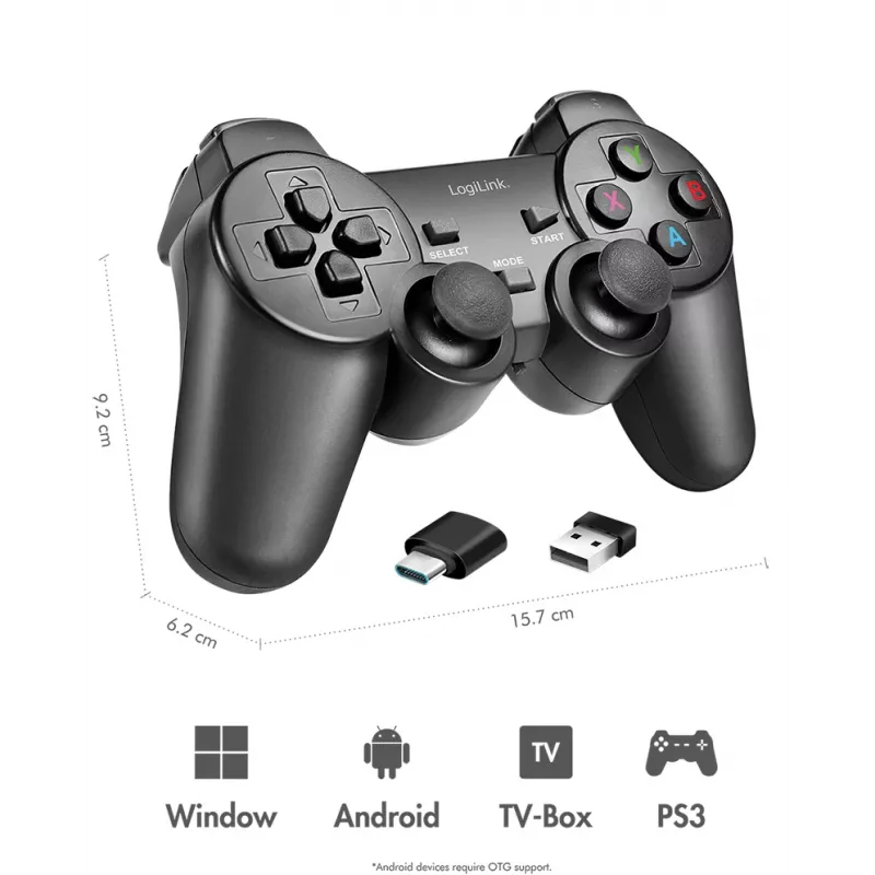 LogiLink AA0187 mando de juegos inalámbrico 2,4 GHz negro 8 m de alcance PC Android PS3