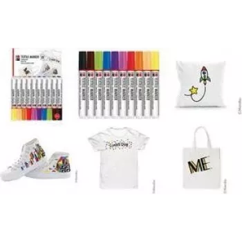 Marabu set de rotuladores textiles, 10 colores diferentes, base acuosa, resistente al lavado hasta 60°C tras fijación 0115000000200