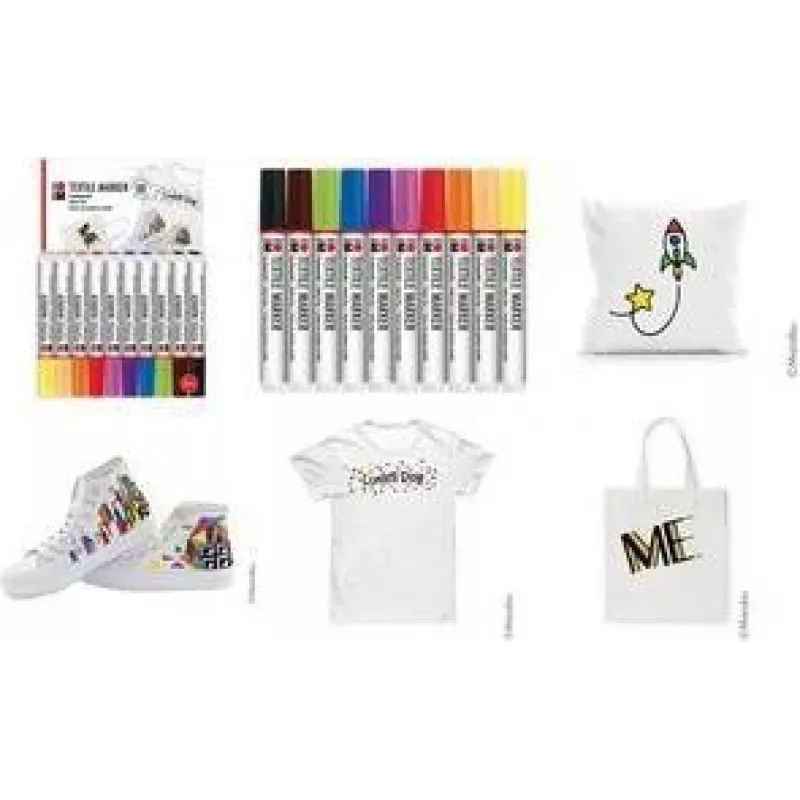 Marabu set de rotuladores textiles, 10 colores diferentes, base acuosa, resistente al lavado hasta 60°C tras fijación 0115000000200