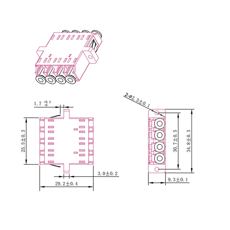 LogiLink LC-Duplex set de acopladores de fibra óptica Quad, violeta, 12 piezas FA04LC7