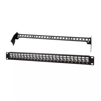 LogiLink PrimeLine panel de parcheo Keystone Cat.6A apantallado de 24 puertos, 19 inch 1U, negro (RAL9005), 24 módulos Keystone incluidos NK5001