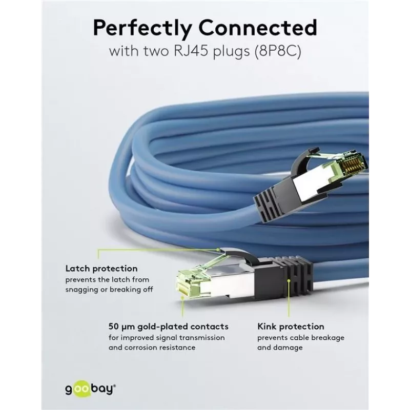 Wentronic Goobay cable de parcheo CAT 8.1, S/FTP (PiMF), azul, 2 m - LSZH libre de halógenos, cobre AWG 24 (45660)