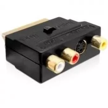 Wentronic Goobay adaptador SCART, conector macho SCART a 3 conector hembra RCA + conector hembra Mini-DIN de 4 pines, negro 50499