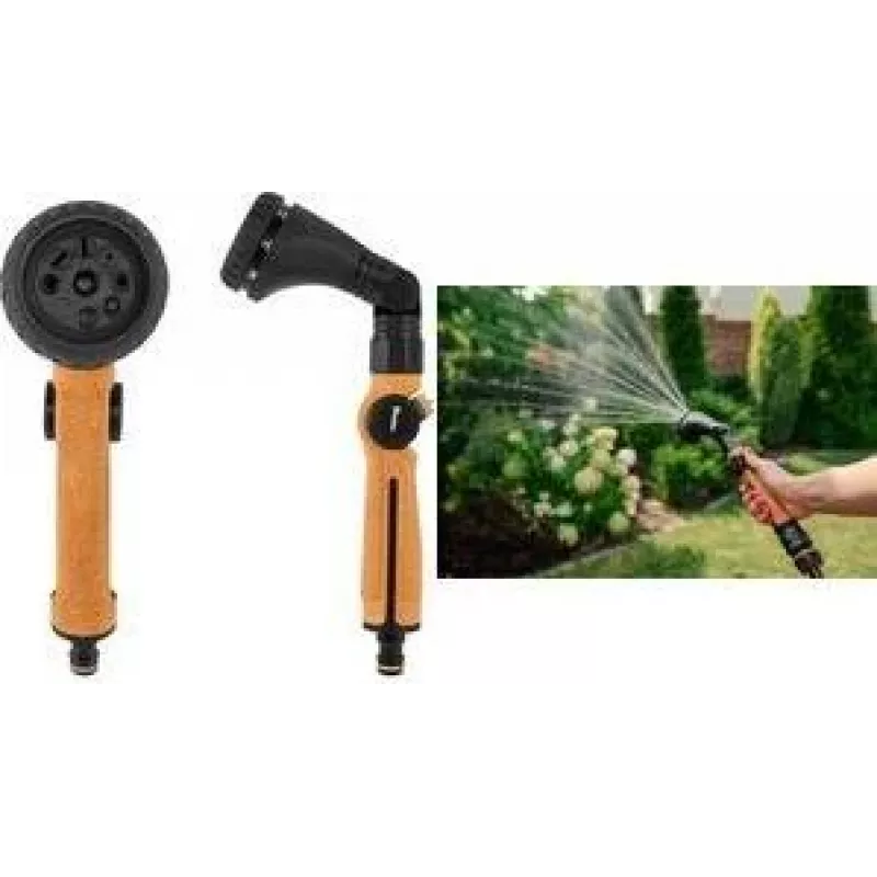 Bradas CORK LINE pistola de riego de jardín con 8 patrones de pulverización, carcasa de aleación de zinc, empuñadura suave con acentos de corcho, compatible con conexión rápida CORK-1040