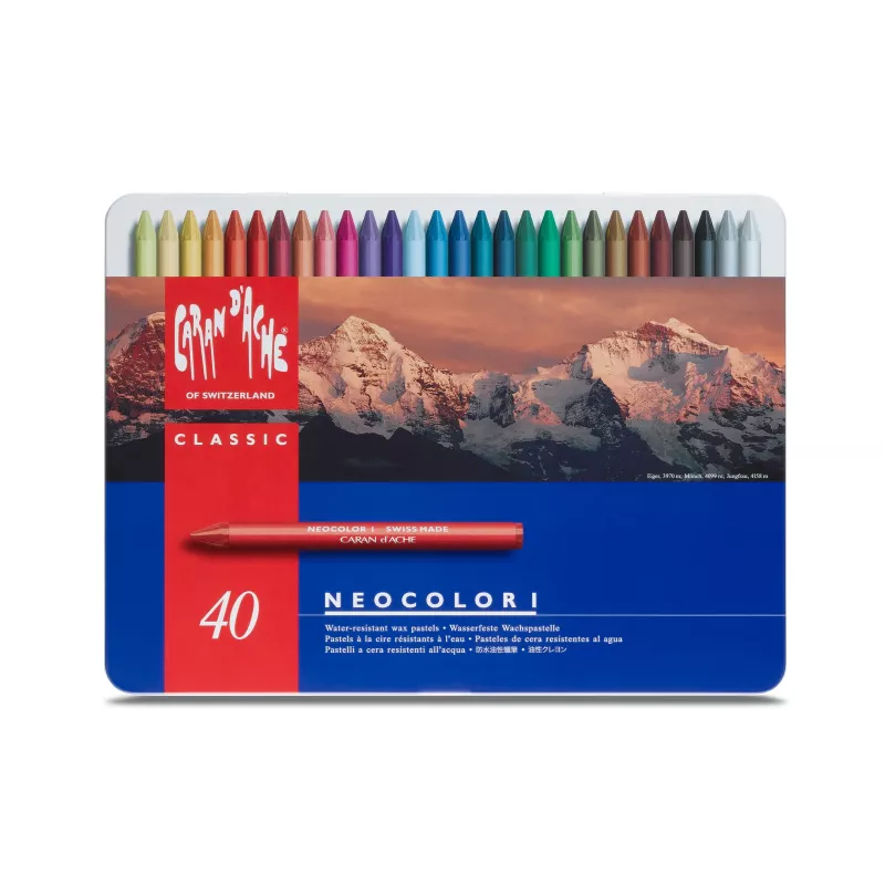 CARAN D'ACHE Neocolor I ceras de colores, set de 40, redondas, colores surtidos, envoltorio de papel 7000.340
