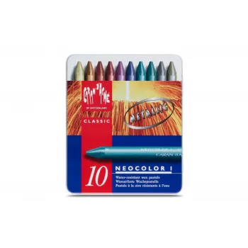 Caran d'Ache Neocolor I lápices de cera metálicos, set de 10, redondos con funda de papel 7004.310