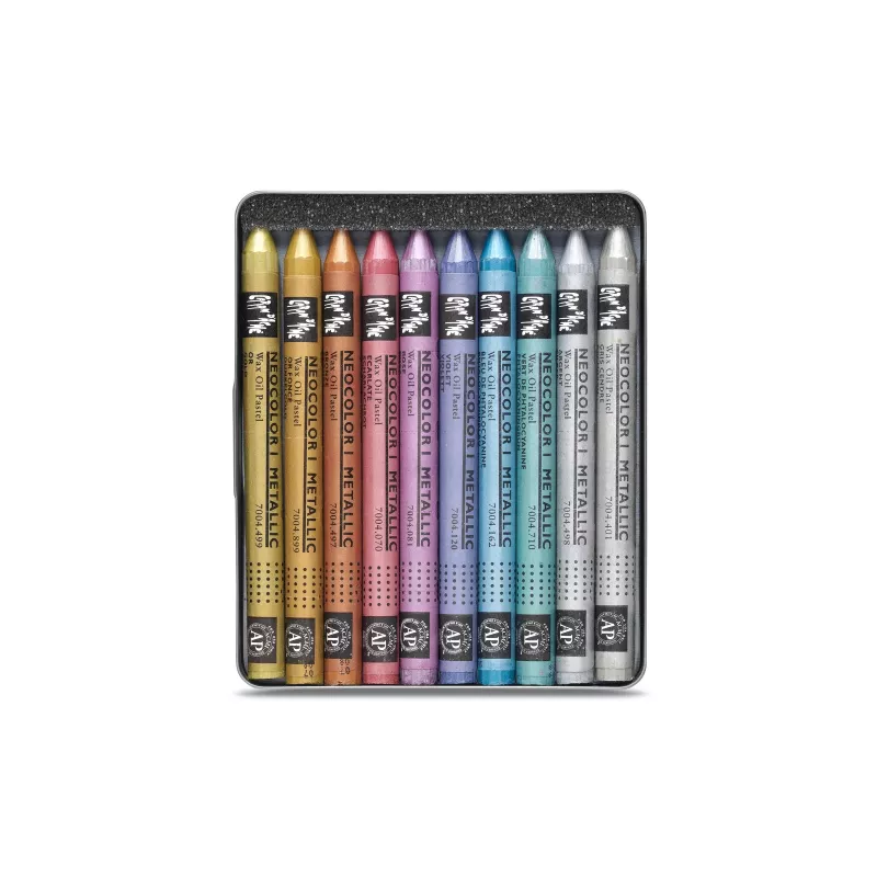 Caran d'Ache Neocolor I lápices de cera metálicos, set de 10, redondos con funda de papel 7004.310