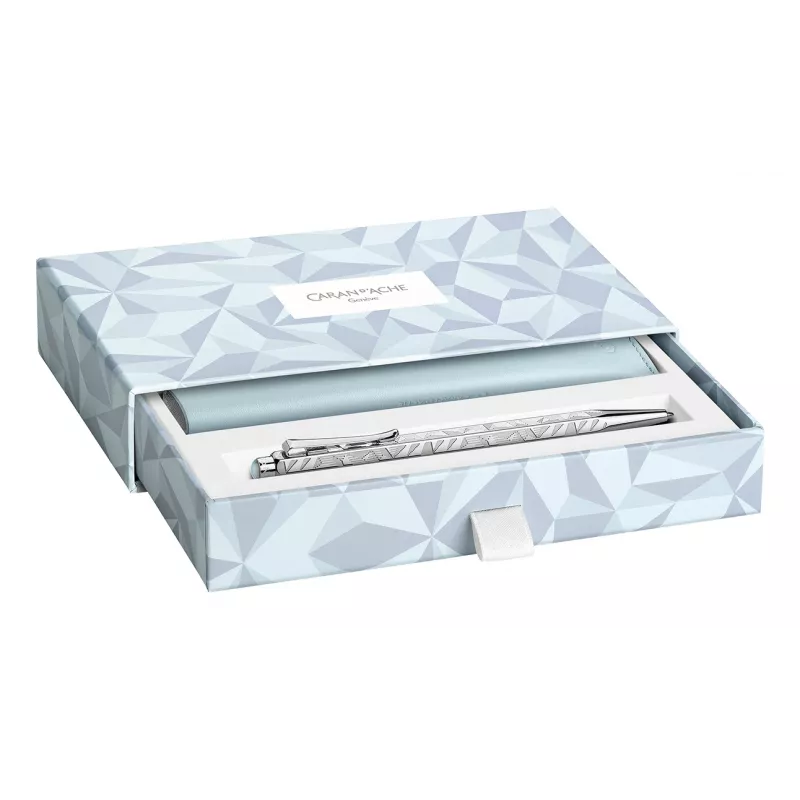 Set de bolígrafo y portaminas Caran d'Ache Ecridor Alpine Frost, tinta negra, Medium, acabado platino CC0890.025