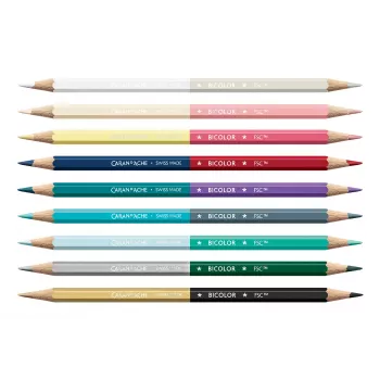 Set de lápices acuarelables CARAN D'ACHE Bicolor Alpine Frost, 9 lápices (18 colores) + pincel, lata metálica CC0999.025