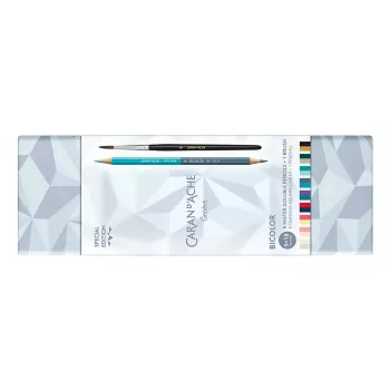Set de lápices acuarelables CARAN D'ACHE Bicolor Alpine Frost, 9 lápices (18 colores) + pincel, lata metálica CC0999.025