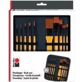 Estuche de pinceles Marabu con 10 pinceles acrílicos, estuche con cremallera, surtido universal, cerdas sintéticas, mangos de madera 1628000000002