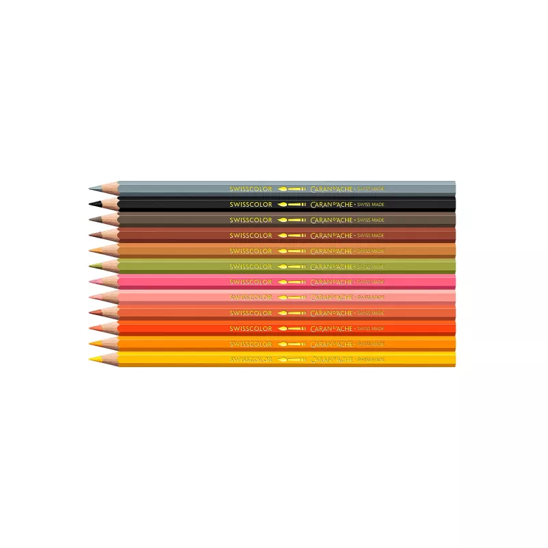 Lápices acuarelables CARAN D'ACHE Swisscolor Kawaii Animals, set de 12, madera de cedro, hexagonal 1285.803