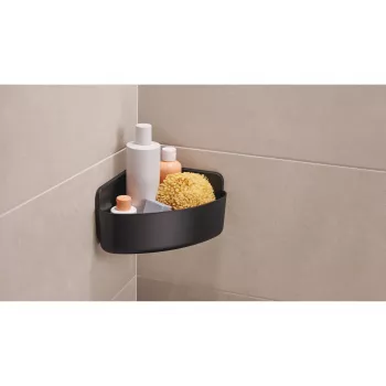 Cesta de ducha esquinera tesa LAVAA, negro mate, autoadhesiva, sin taladrar, hasta 6 kg 40518-00000-00