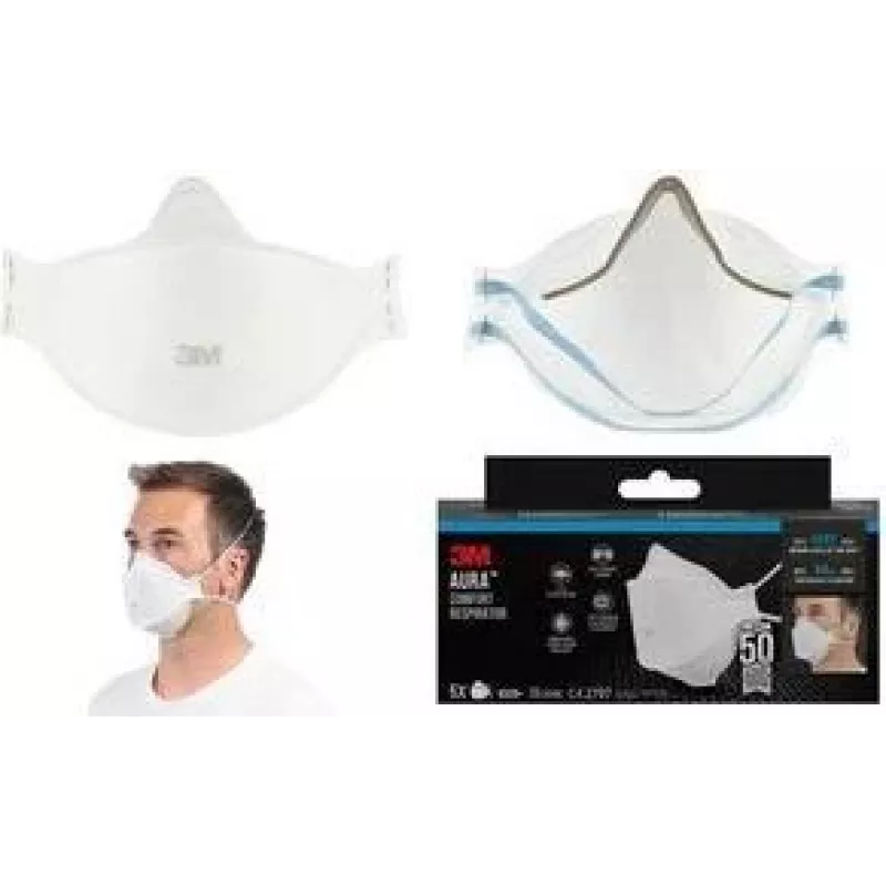 3M Aura 9320+ mascarilla FFP2 sin válvula de exhalación, mascarilla plegada de 3 partes, blanca, pack de 1 9320-5