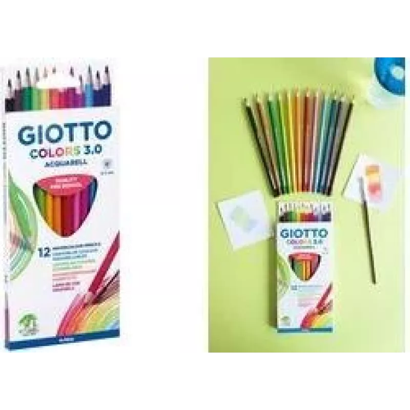 GIOTTO COLORS 3.0 ACQUARELL lápices de acuarela, 12 colores diferentes, hexagonales, mina de 3,0 mm, estuche de cartón (F277100)