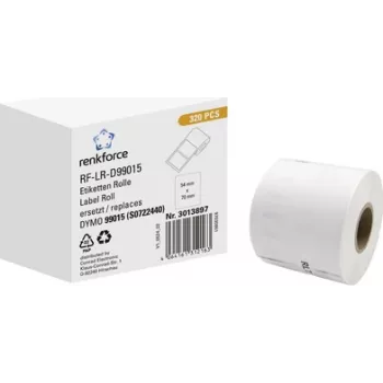Renkforce RF-6027794 rollo de etiquetas de papel compatible DYMO 99015, 70 x 54 mm, blanco, adhesivo permanente, 320 etiquetas