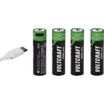 VOLTCRAFT batería AA Mignon Li-Ion 2000 mAh 1,5 V pack de 4 con función de carga USB-C (VC-17275570)