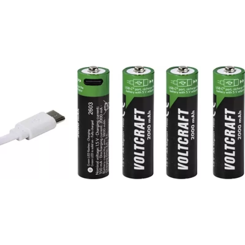 VOLTCRAFT batería AA Mignon Li-Ion 2000 mAh 1,5 V pack de 4 con función de carga USB-C (VC-17275570)