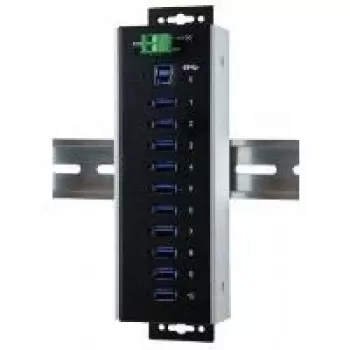 EXSYS EX-1110HMVS-WT Hub USB 3.2 Gen 1 industrial de 10 puertos, montaje en carril DIN, metal, 5Gbps