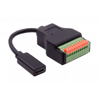 EXSYS EX-49124 cable adaptador USB-C hembra a bloque de bornes de tornillo de 10 pines con pulsador, USB 3.2 Gen 1, 15 cm