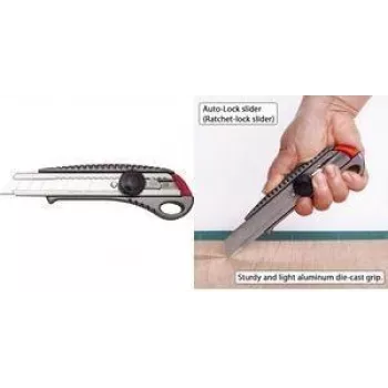 NT Cutter L-550GP cúter 18mm con carcasa de aluminio, guía de cuchilla metálica, bloqueo por tornillo, antracita h1310511
