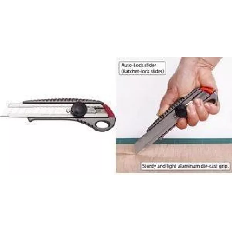NT Cutter L-550GP cúter 18mm con carcasa de aluminio, guía de cuchilla metálica, bloqueo por tornillo, antracita h1310511