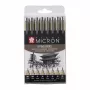 SAKURA Pigma Micron set de rotuladores finos, 8 piezas, negro, varios tamaños de punta de 0,15 mm a pincel POXSDK8