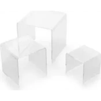 DEFLECTO set de elevadores de pantalla cuadrados, acrílico transparente, 3 piezas, bordes pulidos, apilables, cristal claro (DB-S3-6)