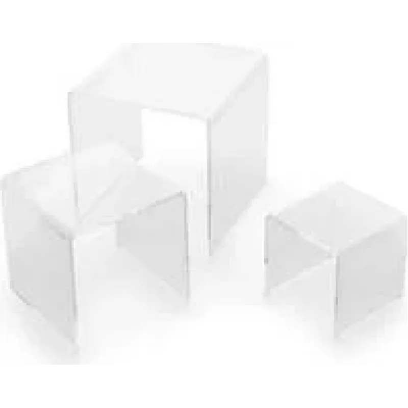 DEFLECTO set de elevadores de pantalla cuadrados, acrílico transparente, 3 piezas, bordes pulidos, apilables, cristal claro (DB-S3-6)