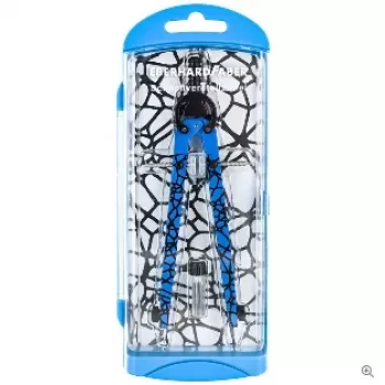 FABER-CASTELL EBERHARD FABER compás de ajuste rápido, azul neón/negro con husillo de accionamiento central, patrón gráfico negro, 1 ud. (571702)