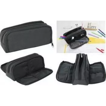 Faber-Castell Eberhard Faber Estuche, 3 compartimentos, antracita/negro poliéster, compartimento principal grande, compartimento lateral con 4 divisiones - 1 ud. 577406