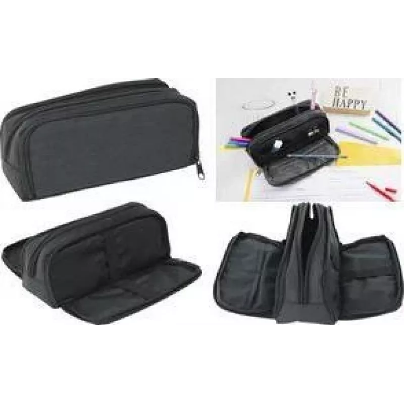 Faber-Castell Eberhard Faber Estuche, 3 compartimentos, antracita/negro poliéster, compartimento principal grande, compartimento lateral con 4 divisiones - 1 ud. 577406