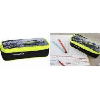 FABER-CASTELL EBERHARD FABER Estuche Race Car, negro/amarillo neón poliéster, compartimento principal grande, compartimento con cremallera 577575