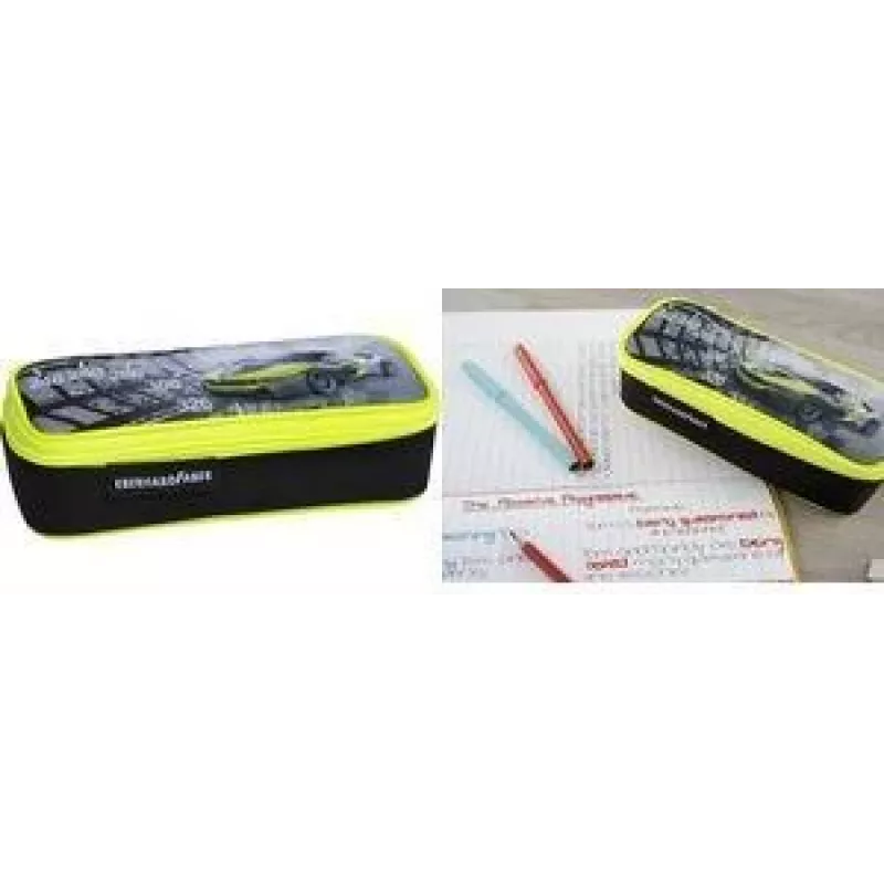 FABER-CASTELL EBERHARD FABER Estuche Race Car, negro/amarillo neón poliéster, compartimento principal grande, compartimento con cremallera 577575