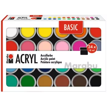 Marabu Pintura acrílica Set BASIC, 24 x 18 ml, alta pigmentación, muy alta resistencia a la luz 1210000000215