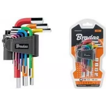 Bradas set de 9 llaves Allen, acero S2, multicolor, métrico 1,5-10mm, forma en L, codificado por colores, DIY-HKH42-SH/B