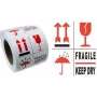 RILLPRINT 76900 etiquetas de advertencia FRÁGIL / ALMACENAR EN LUGAR SECO adhesivo permanente blanco/rojo/negro 74x105mm 500 etiquetas por rollo
