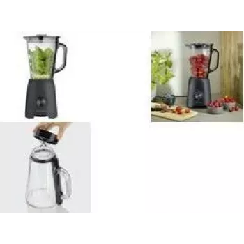 SEVERIN batidora de vaso SM 3722, 600 W, negro mate, vaso de cristal extraíble de 1,5 L sin BPA, tapa con vaso medidor, cuchillas de acero inoxidable, 2 velocidades, función de pulso, triturado de hielo