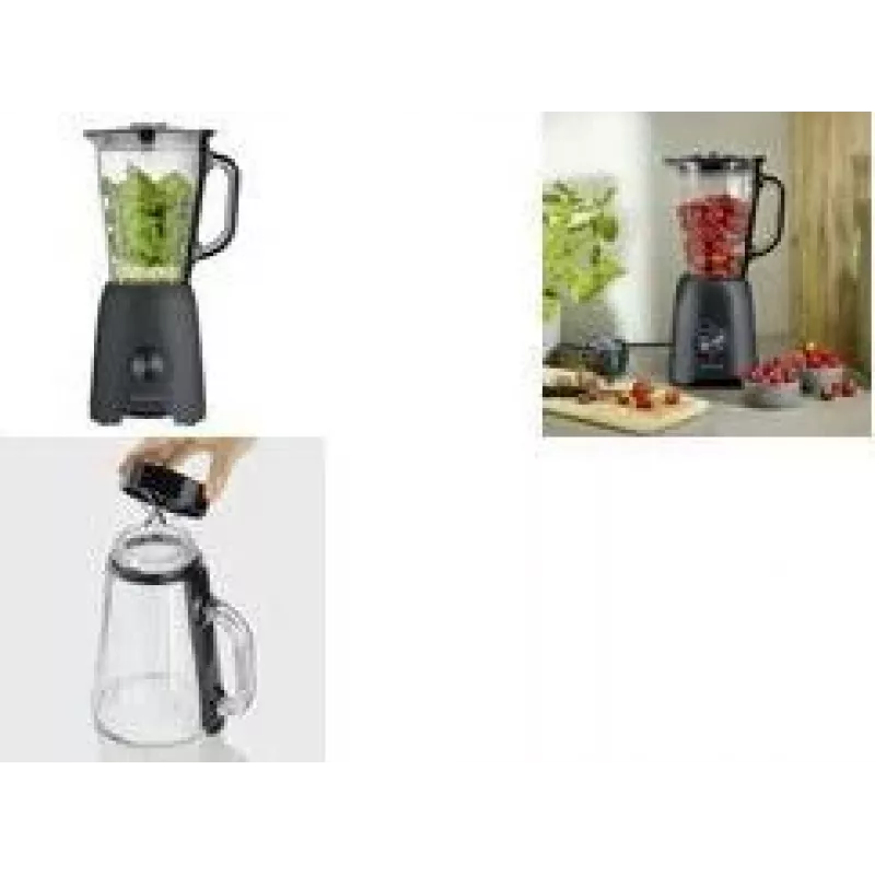 SEVERIN batidora de vaso SM 3722, 600 W, negro mate, vaso de cristal extraíble de 1,5 L sin BPA, tapa con vaso medidor, cuchillas de acero inoxidable, 2 velocidades, función de pulso, triturado de hielo