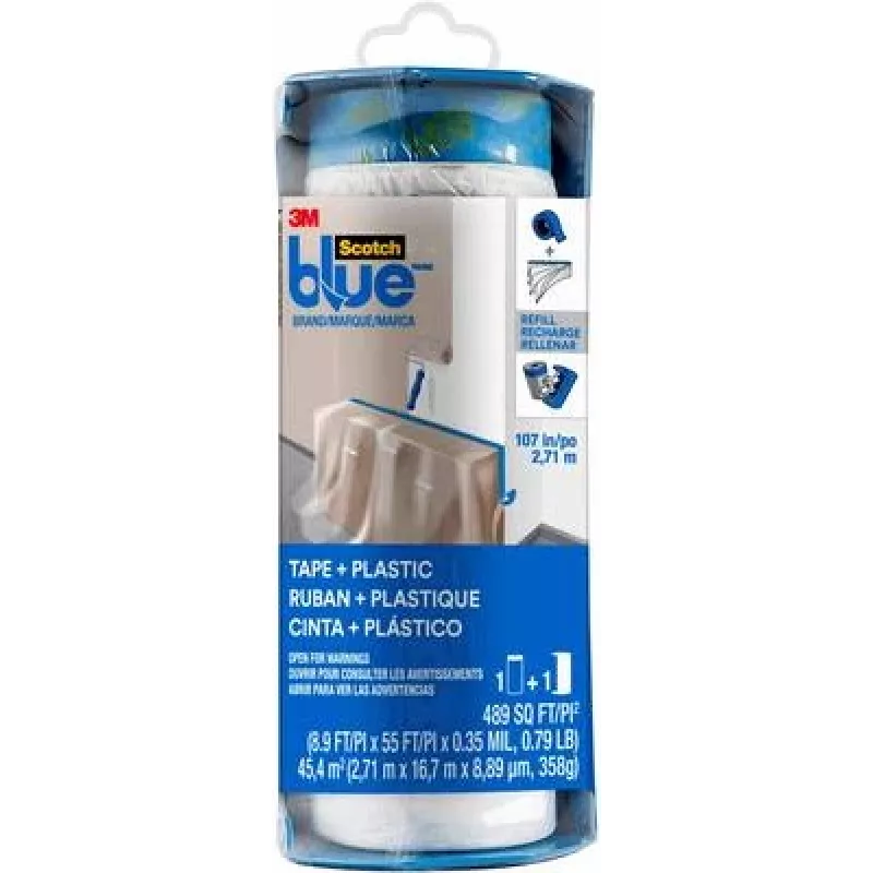 3M PTD2093EL-107 ScotchBlue™ film protector con cinta adhesiva integrada, azul, 17 m x 2,7 m, 1 rollo