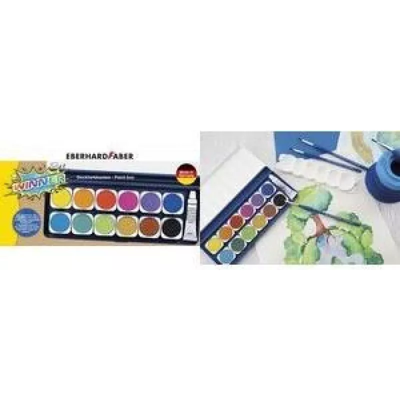 Faber-Castell Eberhard Faber WINNER Caja de acuarelas, 12 colores vivos, tapa transparente extraíble 578314
