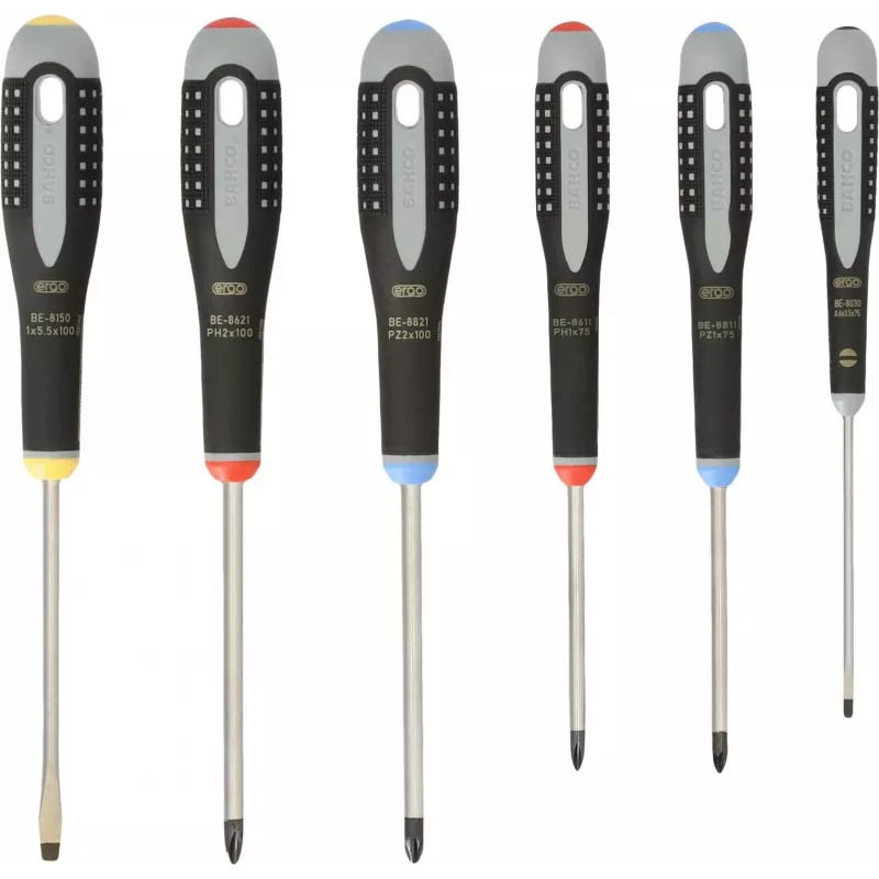 Bahco ERGO set de destornilladores de taller 6 piezas plano, Phillips, Pozidriv (BE-9886)