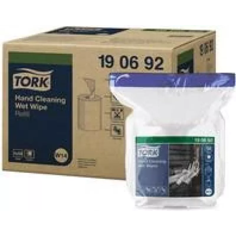 TORK 190692 Toallitas húmedas premium para manos, 58 uds., 300 x 270 mm, sin disolventes, pH neutro, aloe vera y glicerina, envase resellable