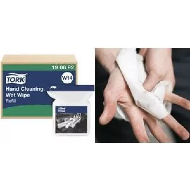 TORK 190692 Toallitas húmedas premium para manos, 58 uds., 300 x 270 mm, sin disolventes, pH neutro, aloe vera y glicerina, envase resellable