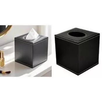DEFLECTO DEFTISSQU tapa de piel sintética para caja de pañuelos cuadrada en negro