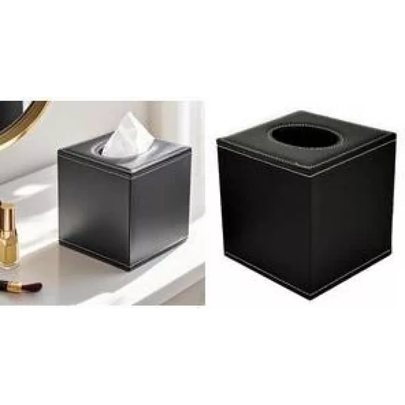 DEFLECTO DEFTISSQU tapa de piel sintética para caja de pañuelos cuadrada en negro